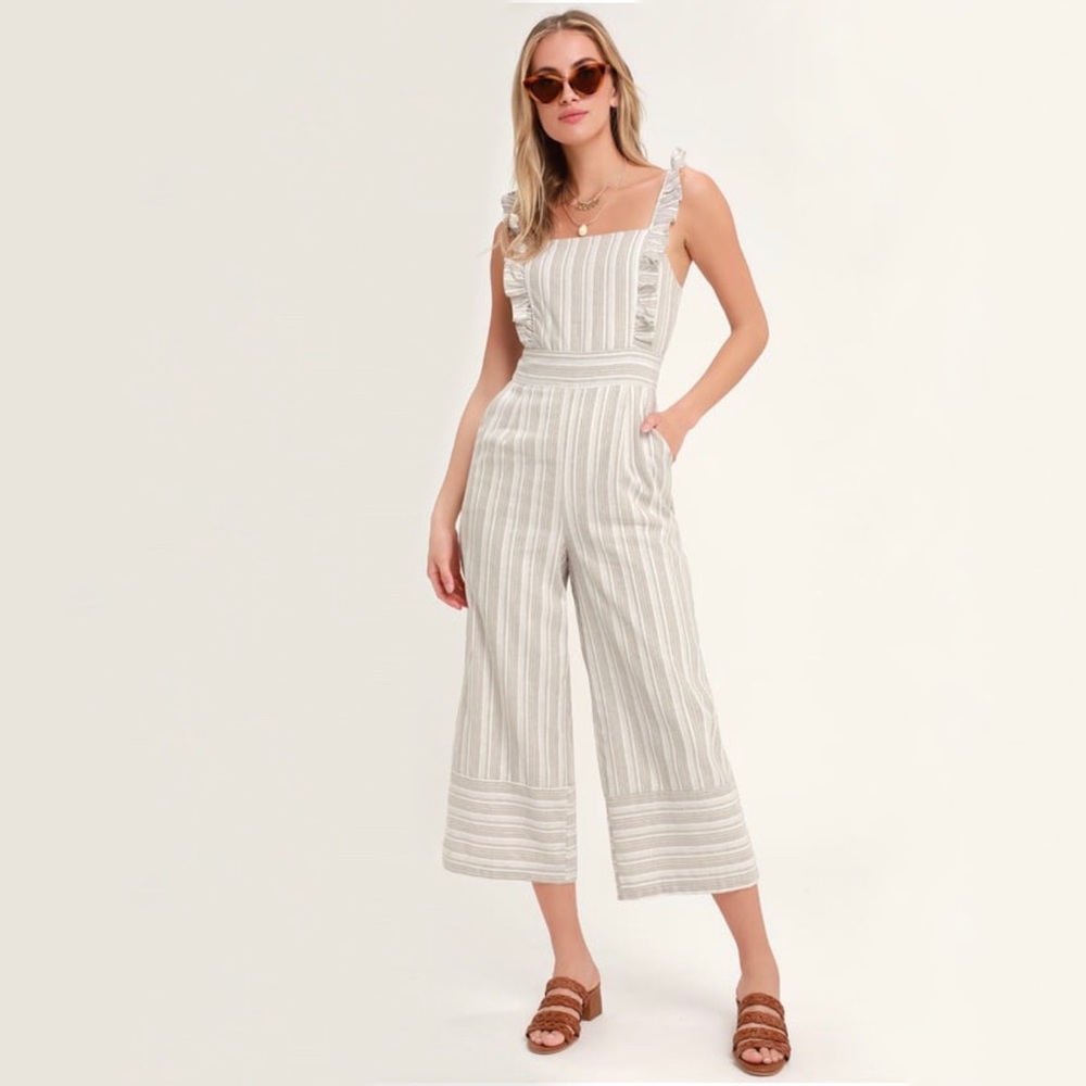 Emilia Rae Striped Ruffle Culotte Jumpsuit